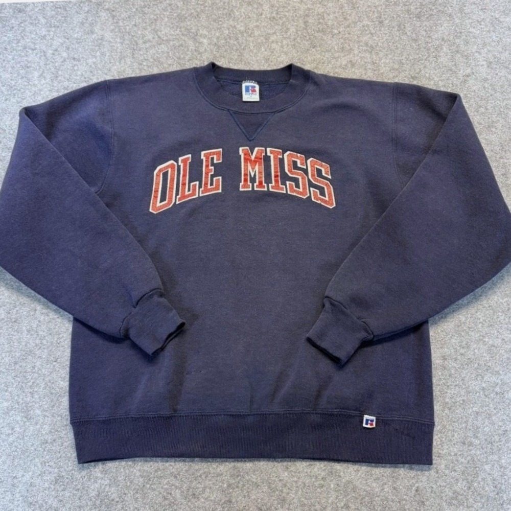 Vintage Russell Athletic Ole‎ Miss Sweatshirt Blue Crewneck Medium Made in USA